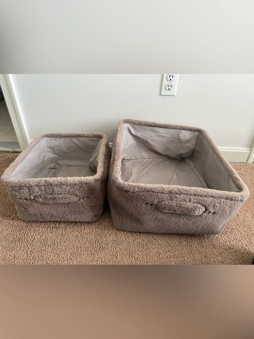 Plush Fabric Storage Bins - Set of 2 in Taupe